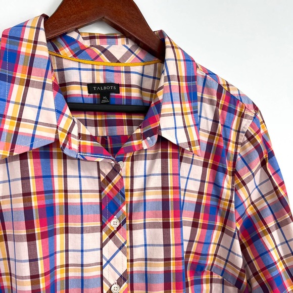 Talbots Womens Sz XL Vibrant Plaid Long Sleeve Blouse Shirt Top Business Formal - Picture 3 of 8